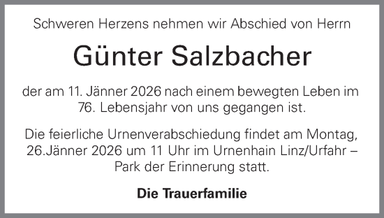 Traueranzeige von Günter Salzbacher von OÖNachrichten