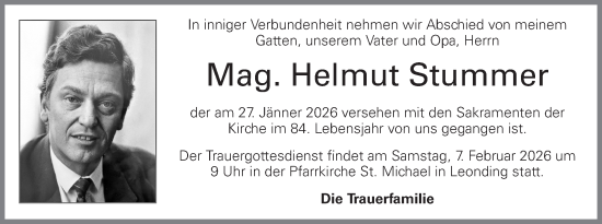 Traueranzeige von Helmut Stummer von OÖNachrichten