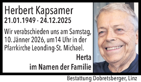 Traueranzeige von Herbert Kapsamer von OÖNachrichten