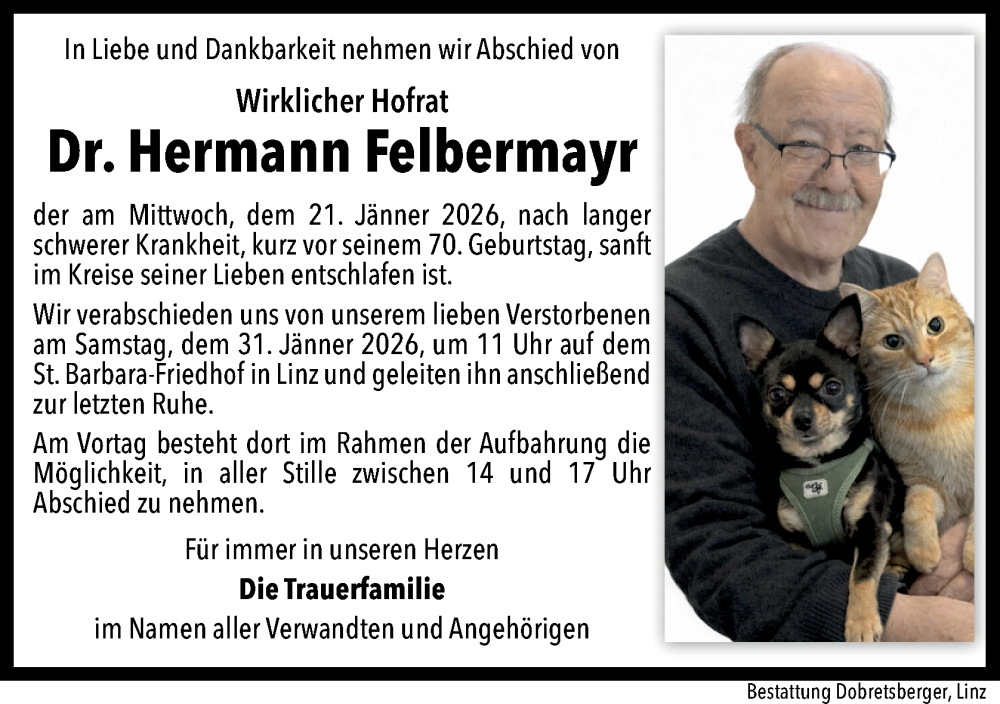  Traueranzeige für Hermann Felbermayr vom 29.01.2026 aus OÖNachrichten