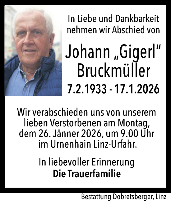 Traueranzeige von Johann Bruckmüller von OÖNachrichten