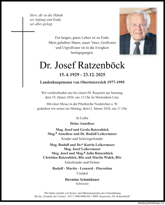 Traueranzeige von Josef Ratzenböck von OÖNachrichten
