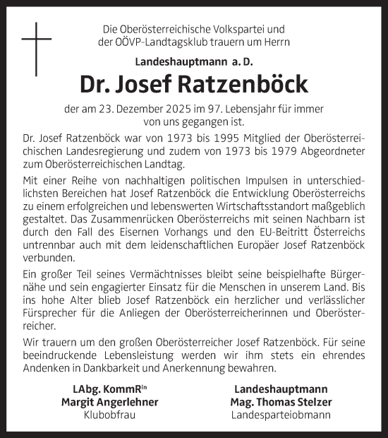 Traueranzeige von Josef Ratzenböck von OÖNachrichten