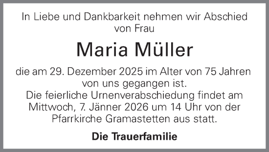 Traueranzeige von Maria Müller von OÖNachrichten