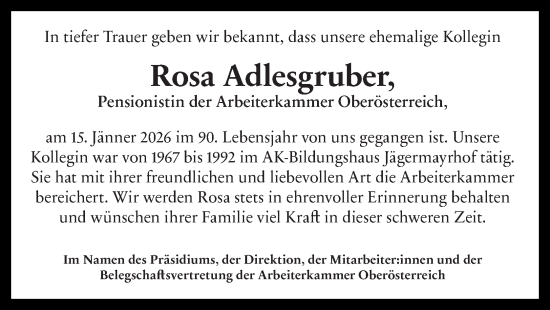 Traueranzeige von Rosa Adlesgruber von OÖNachrichten