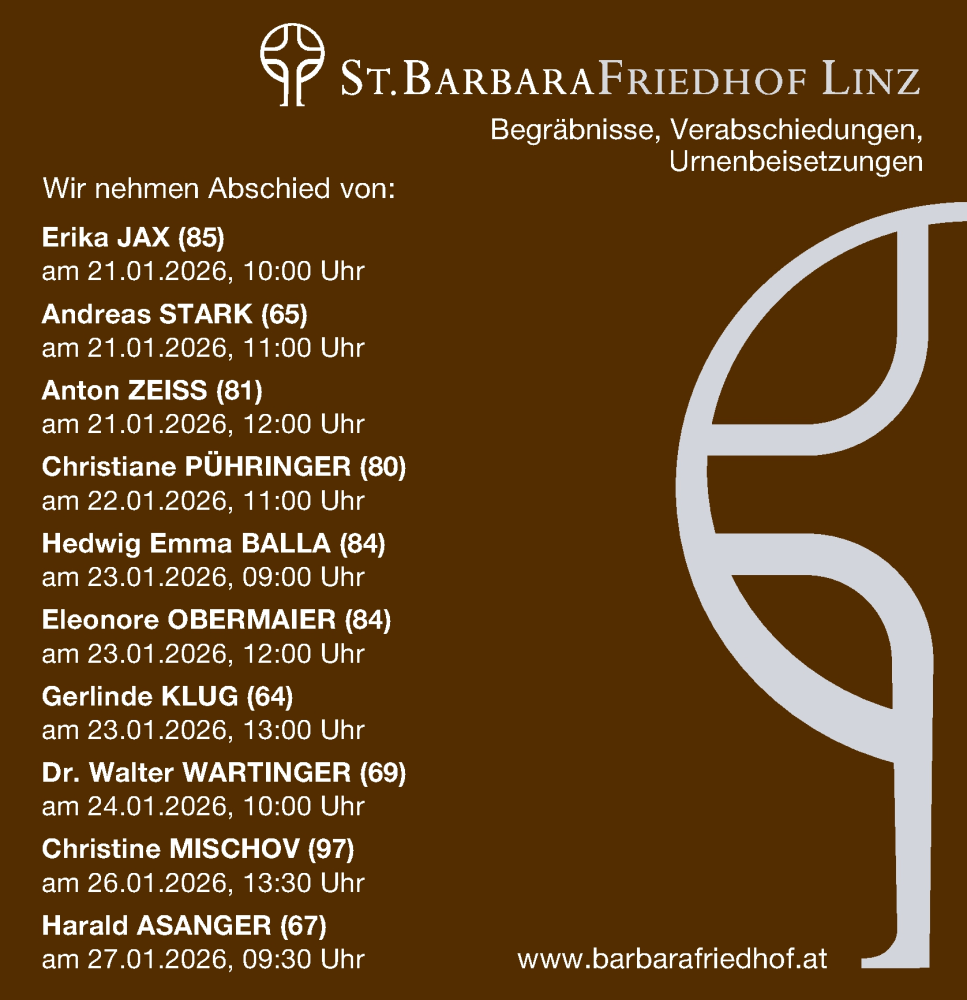  Traueranzeige für Sterbetafel vom 10.01.2026 vom 10.01.2026 aus OÖNachrichten