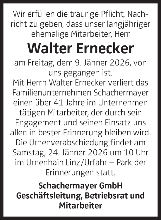 Traueranzeige von Walter Ernecker von OÖNachrichten