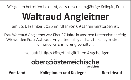Traueranzeige von Waltraud Angleitner von OÖNachrichten