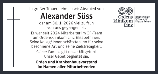 Traueranzeige von Alexander Süss von OÖNachrichten