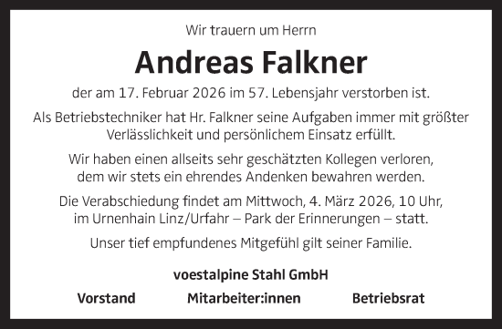 Traueranzeige von Andreas Falkner von OÖNachrichten