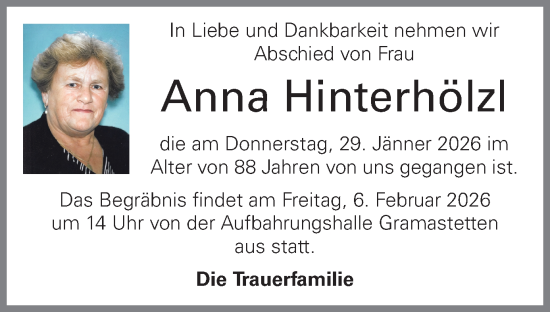 Traueranzeige von Anna Hinterhölzl von OÖNachrichten