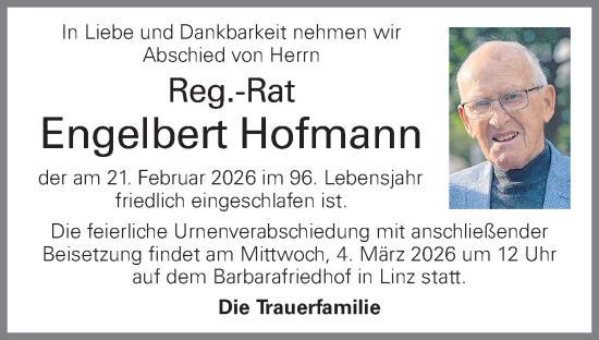 Traueranzeige von Engelbert Hofmann von OÖNachrichten
