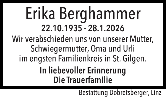 Traueranzeige von Erika Berghammer von OÖNachrichten