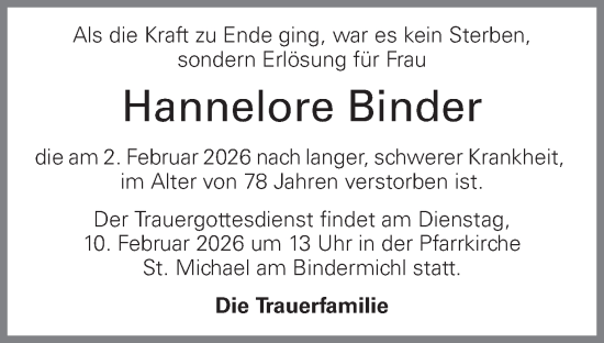 Traueranzeige von Hannelore Binder von OÖNachrichten