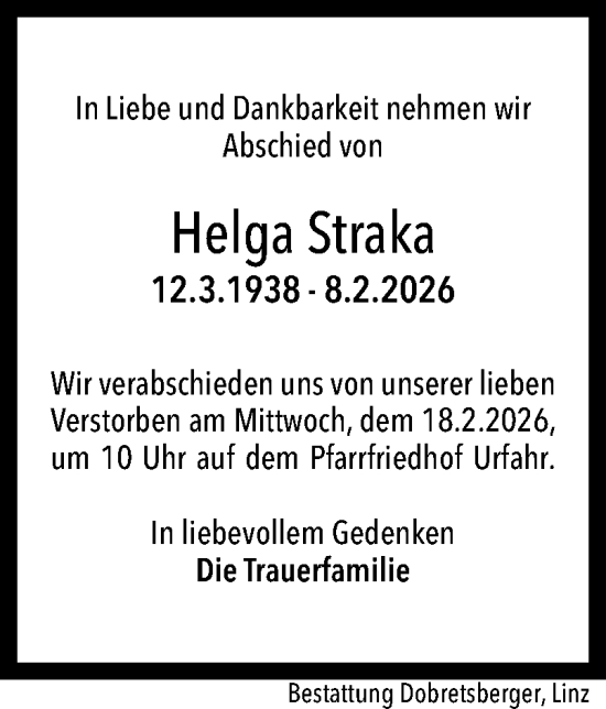 Traueranzeige von Helga Straka von OÖNachrichten