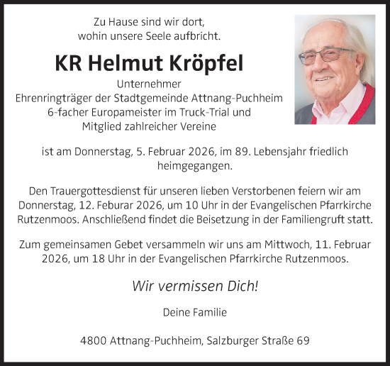 Traueranzeige von Helmut Kröpfel von OÖNachrichten