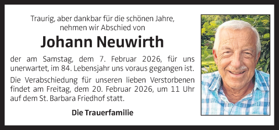 Traueranzeige von Johann Neuwirth von OÖNachrichten