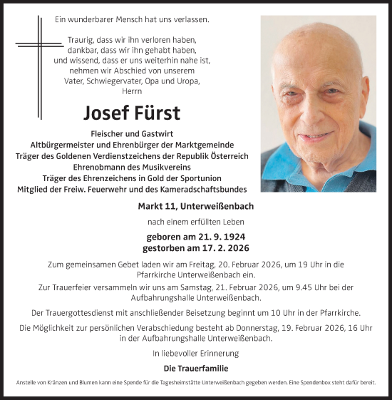 Traueranzeige von Josef Fürst von OÖNachrichten