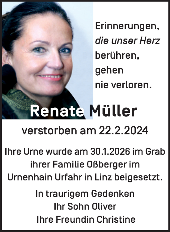 Traueranzeige von Renate Müller von OÖNachrichten