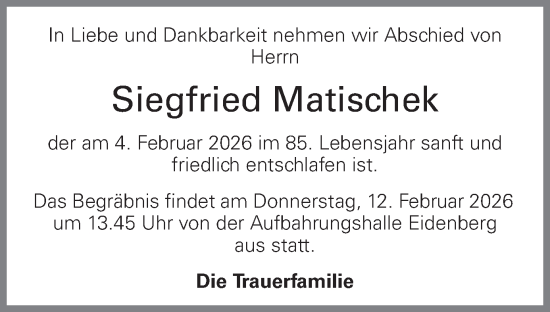 Traueranzeige von Siegfried Matischek von OÖNachrichten