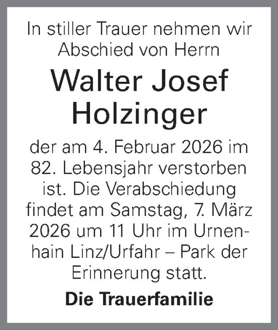 Traueranzeige von Walter Josef Holzinger von OÖNachrichten