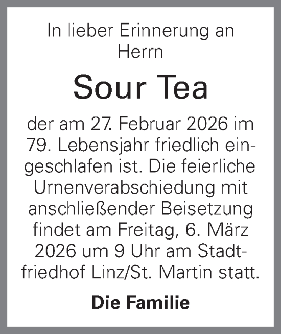 Traueranzeige von Sour Tea von OÖNachrichten